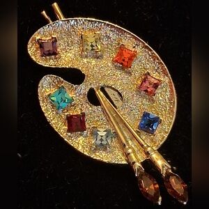 Vintage 1960s Goldtone Artist Painter's Palette Brooch